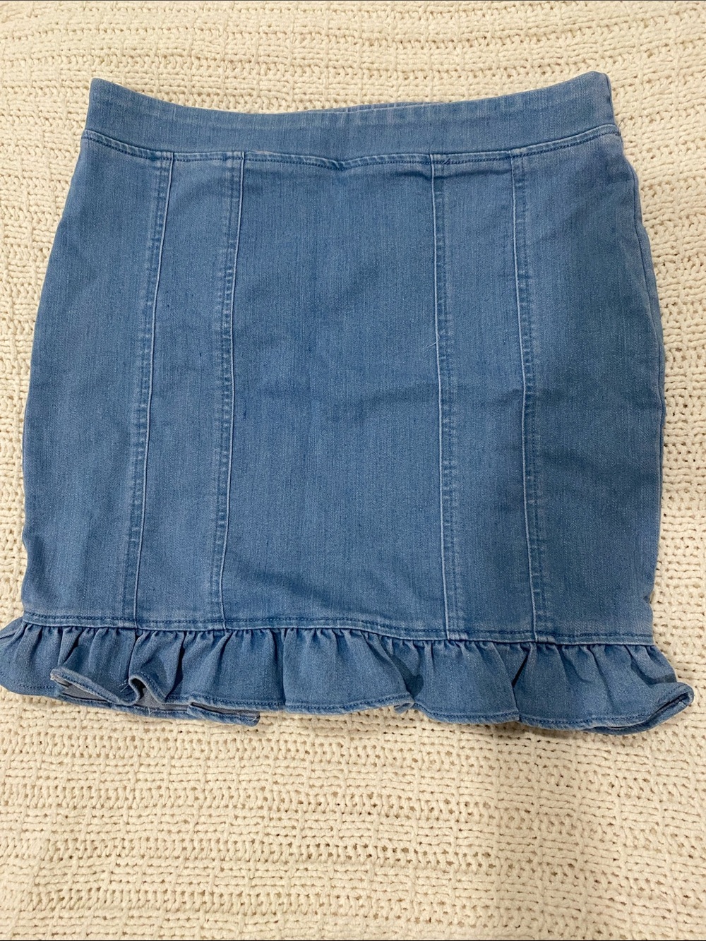 Ruffle Hem Denim Mini Skirt - Blue
